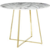 Cosmo 39" Dining Table in Gold Metal & White Marble Top